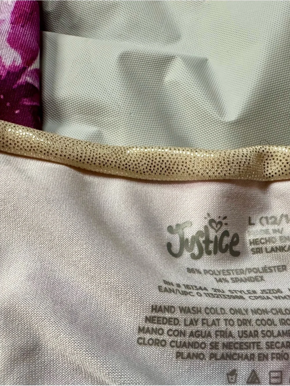 Justice Pink and Purple Floral Leggings with Gold Trim